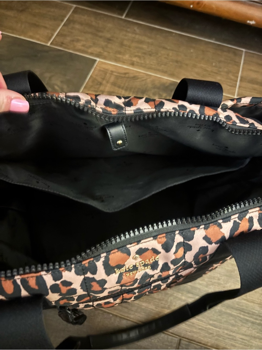 kate spade Leopard Print Quilted Tote with Black Straps - Picture 2 of 5